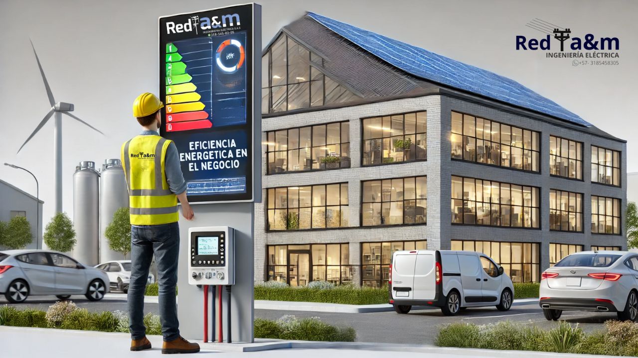 Eficiencia energética en el negocio aplicada a un edificio comercial con paneles solares y un ingeniero de Red A&M Ingeniería Eléctrica.