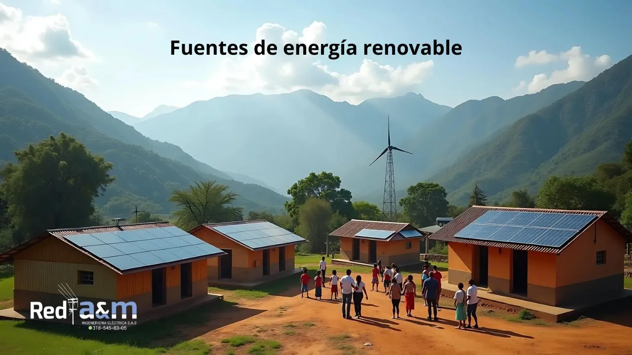 Comunidad rural utilizando energía renovable para su desarrollo con paneles solares en los techos. Instalados por Red a&m