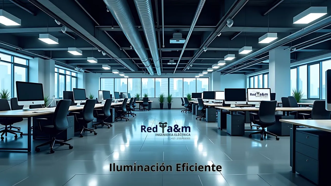 Red a&m Ingeniería Eléctrica instalando sistemas de Iluminación eficiente en oficinas comerciales.