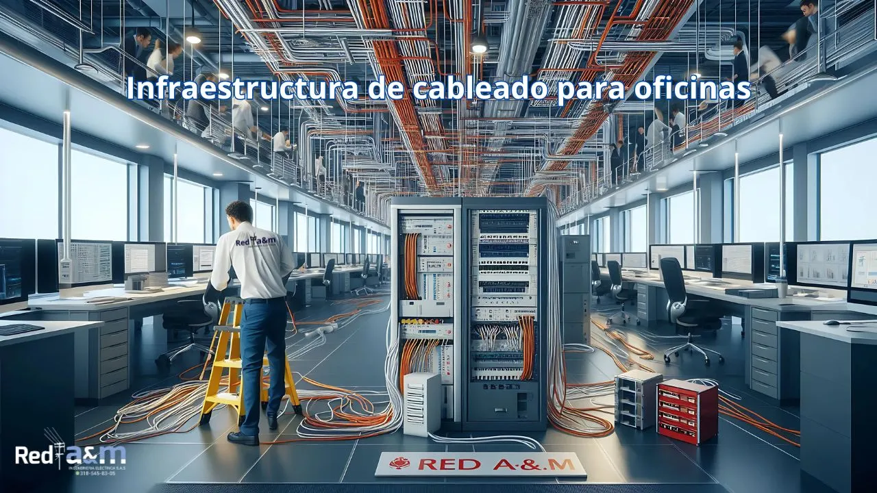 Imagen de un técnico de Red a&m revisando la infraestructura de cableado para oficinas modernas