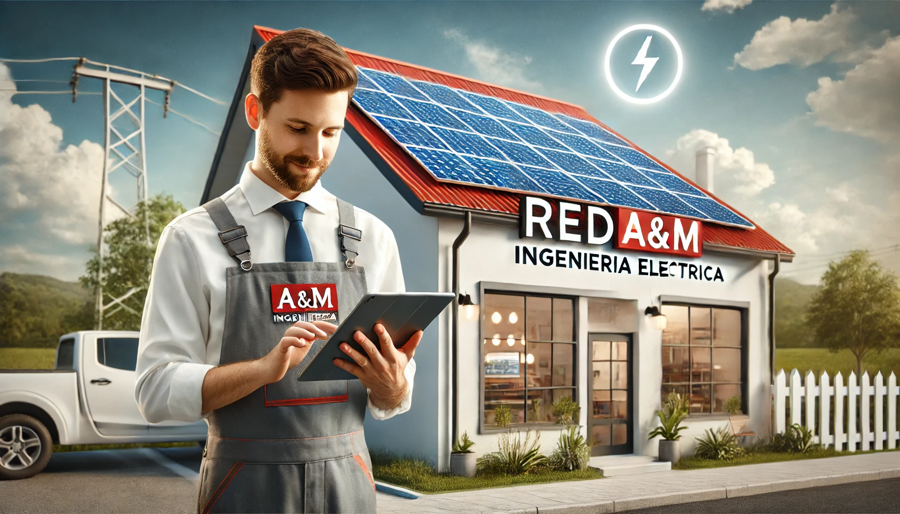 Sistema de energía renovable con paneles solares instalado en un negocio pequeño, revisado por un ingeniero de Red A&M Ingeniería Eléctrica.