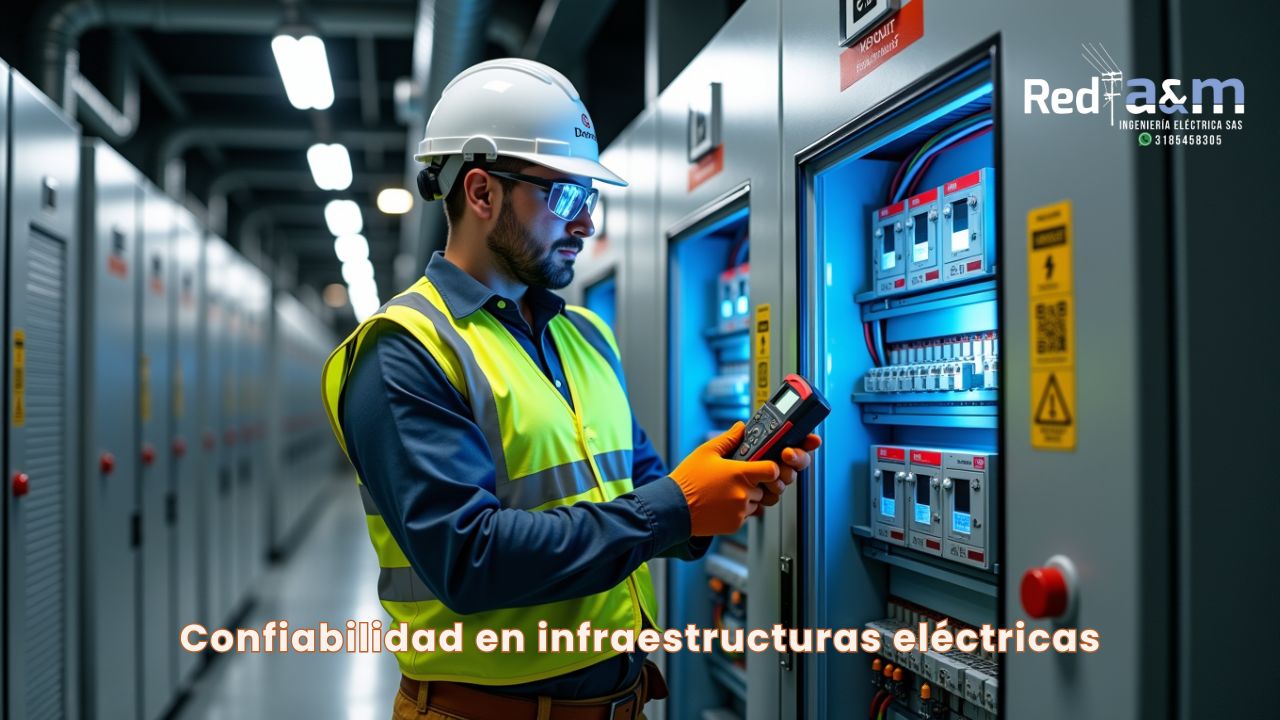 Ingeniero eléctrico de Red a&m inspeccionando tablero para garantizar la confiabilidad de instalaciones eléctricas.