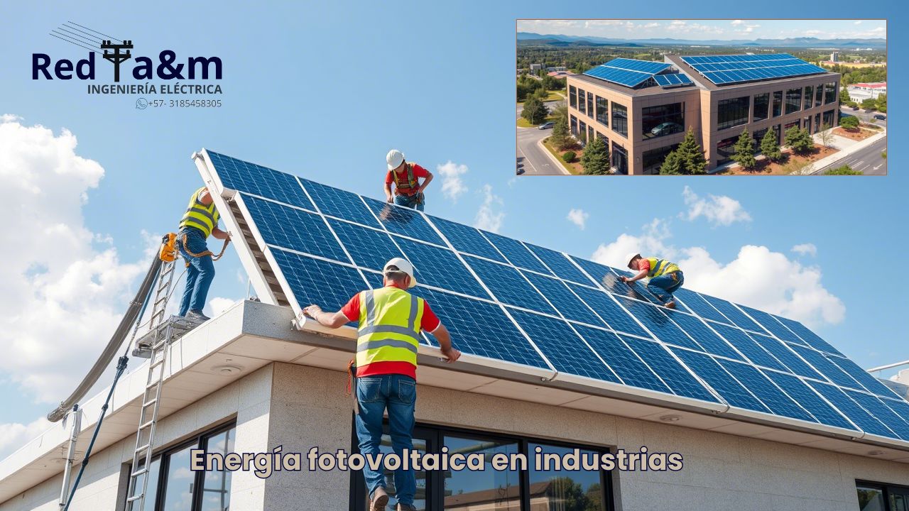 Técnicos de Red a&m instalando paneles de energía solar en negocios